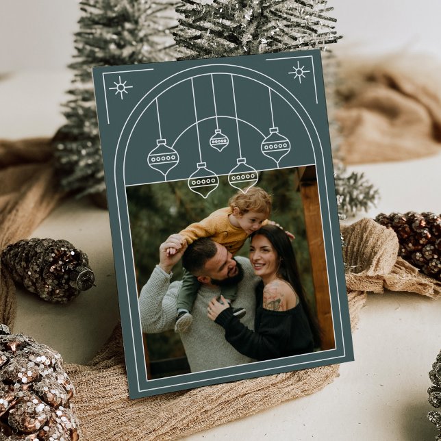 Invitation Noël Art Déco Ligne Art Déco Vacances Photo Verte (Créateur téléchargé)