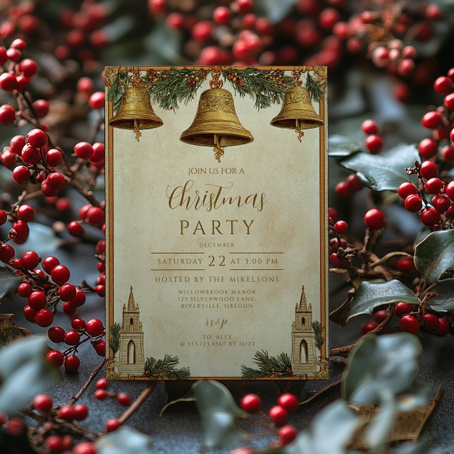 Invitation Noël aux cloches dorées vintage (Créateur téléchargé)