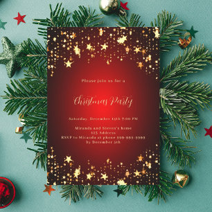 Invitation Noël aux étoiles d'or rouge