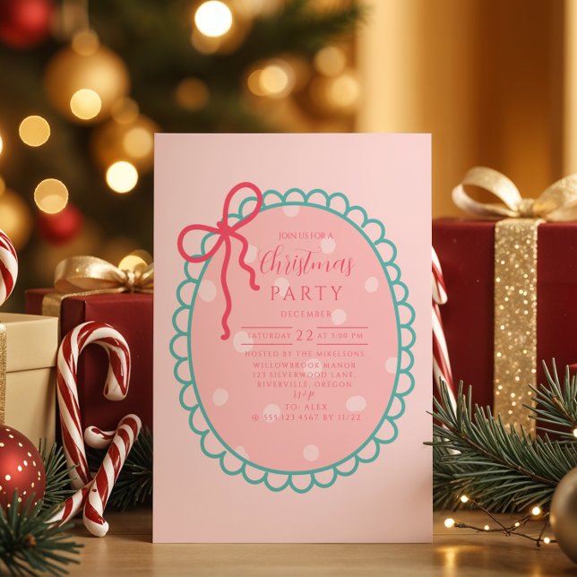 Invitation Noël aux pois roses (Créateur téléchargé)
