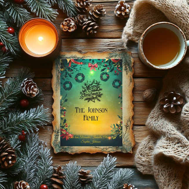 Invitation Noël avec message familial de houx et de couronnes (Créateur téléchargé)