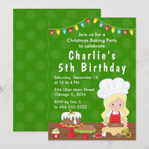 Invitation Noël Baking Anniversaire Blonde Hair Girl Invitat
