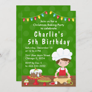 Invitation Noël Baking Anniversaire Brown Cheveux Boy Invitat