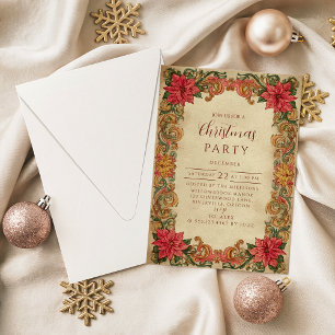 Invitation Noël Baroque Vintage Poinsettia