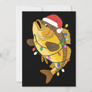 Invitation Noël Bass Fish Chapeau de Père Noël Lumières Pêche