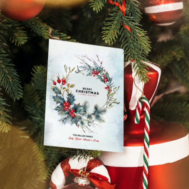 Invitation Noël Berries Wreath Joyeux Noël Typographie (Créateur téléchargé)