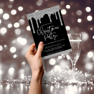 Invitation Noël Black Silver Parties scintillant Drives Fête