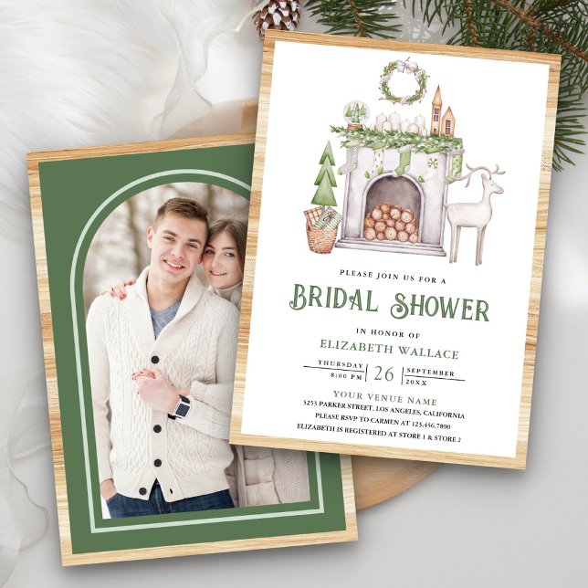 Invitation Noël Blanc Cheminée Photo Shower de Mariée (Créateur téléchargé)