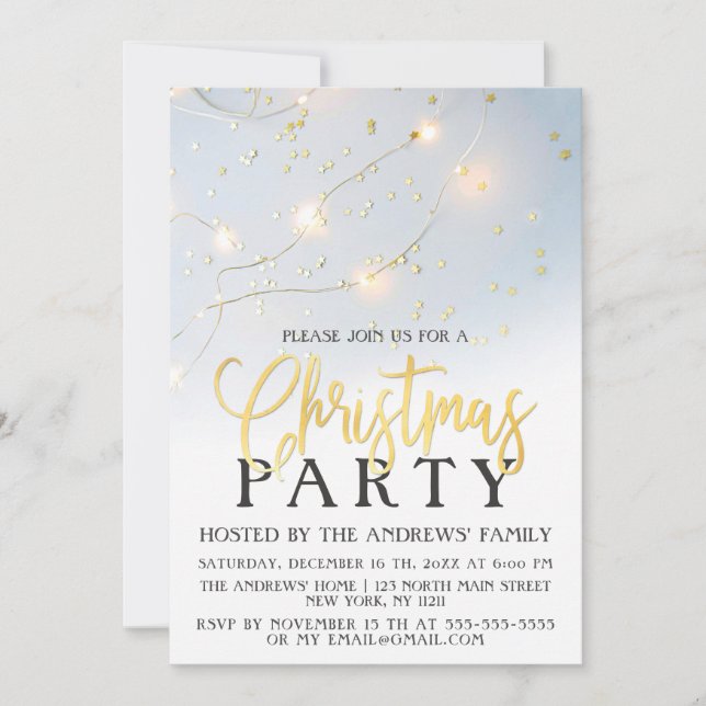 Invitation Noel blanc Gold Star Confetti brillant (Devant)