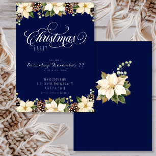 Invitation Noël blanc Poinsettia fête bleue