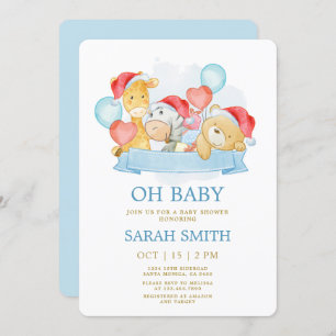 Invitation Noël Bleu bébé c'est un Baby shower de garçon