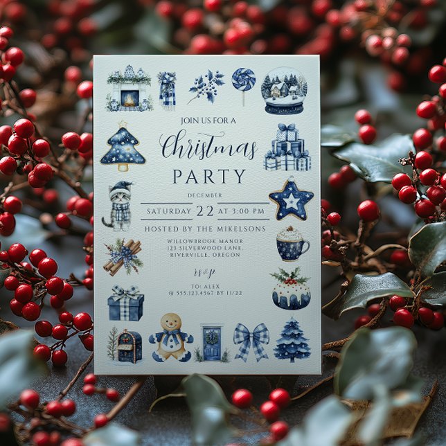 Invitation Noël Bleu Cosy (Créateur téléchargé)