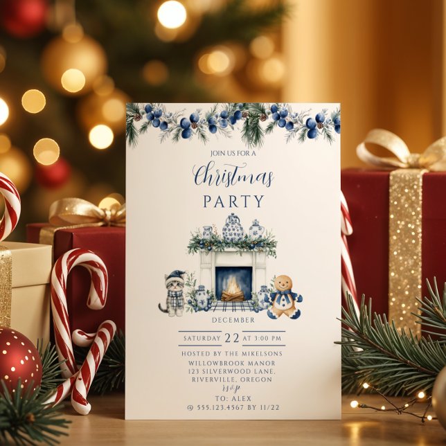 Invitation Noël bleu de style chinoiserie (Créateur téléchargé)