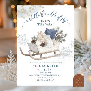 Invitation Noël Bleu d'Hiver Sleigh Baby Shower