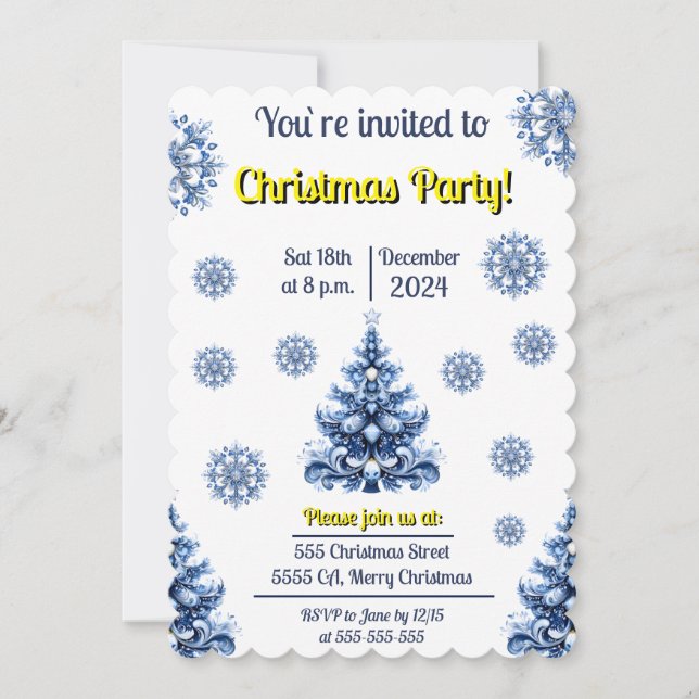 Invitation Noël bleu et blanc (Devant)
