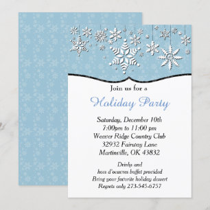 Invitation Noël bleu et blanc de flocon de neige