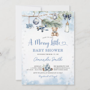 Invitation Noël bleu roux Un joli petit Baby shower