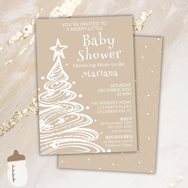 Invitation Noël Boho Beige Baby shower neutre genre (Créateur téléchargé)