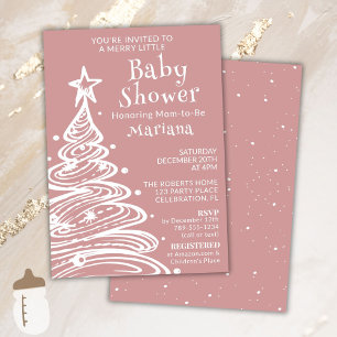 Invitation Noël Boho rose Baby shower fille
