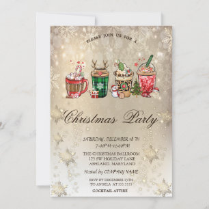 Invitation Noël Boissons Snowflakes Gold Christmas