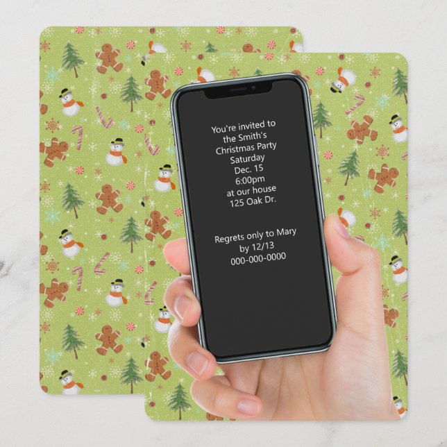 Invitation Noël bonhomme de neige et pain d'épices (Devant / Derrière)