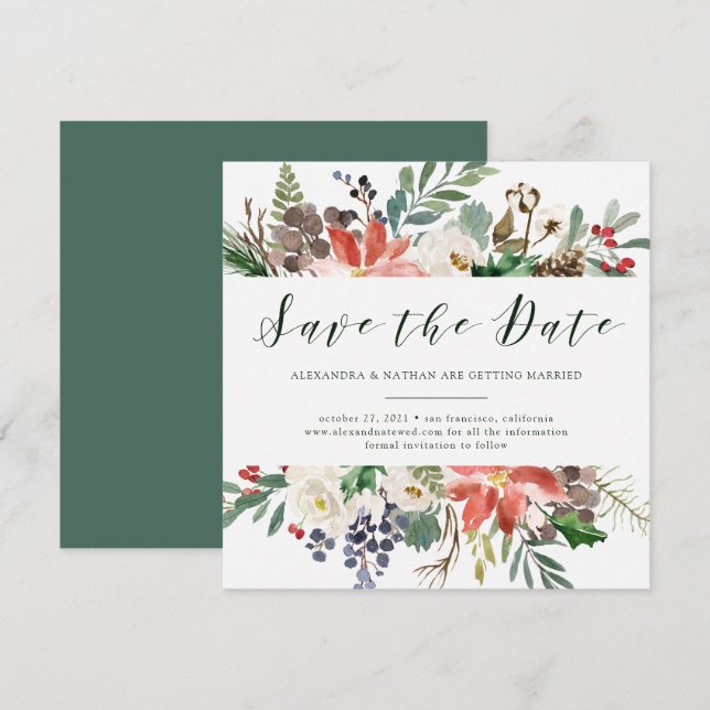 Invitation Noël botanique | Écriture de fêtes Sauvegarder la  (Devant / Derrière)