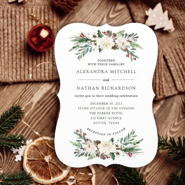Invitation Noël botanique | Floral Holiday Mariage (An elegant, classic holiday wedding invitation for your Christmas season wedding)