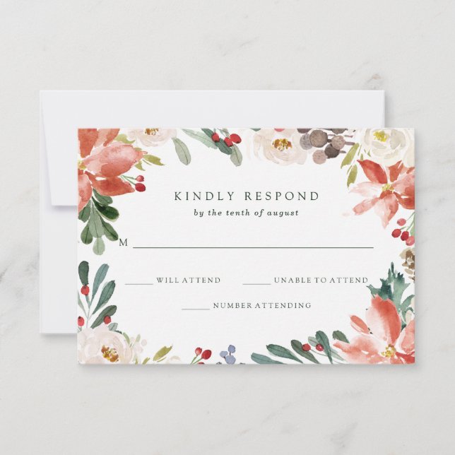 Invitation Noël botanique | Mariage floral de fêtes (Devant)