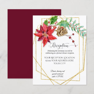 Invitation Noël Bourgogne Floral Or Mariage géométrique