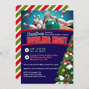 Invitation Noël Bowling Night Blue Arrière - plan Party