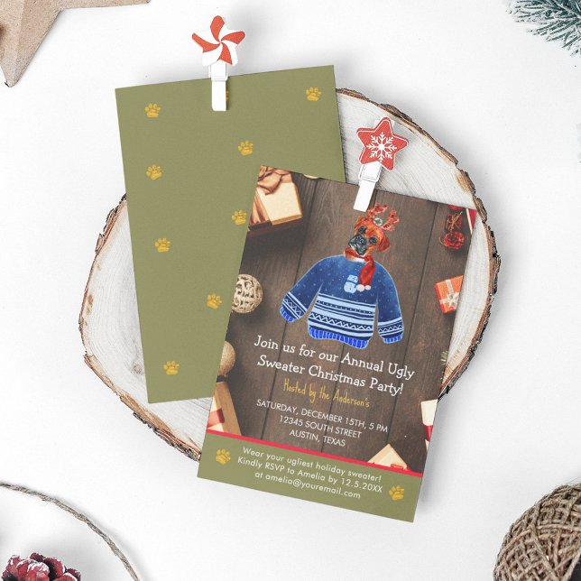 Invitation Noël Boxe Chien de Noël Fête de Sweater (Front and Back)