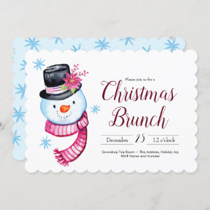 Invitation Noël Brunch Cute Aquarelle Snowman Script