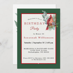 Invitation Noël Cardinal Rouge Vert Anniversaire