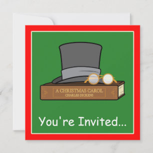 Invitation Noël Carol et anglais Top Hat et Spectacles