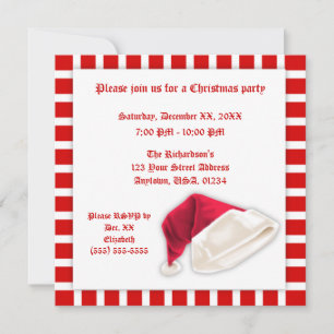 Invitation Noël Casquette du Père Noël rouge et blanc