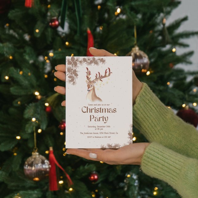 Invitation Noël Cerf et Cône de Pin   (Créateur téléchargé)
