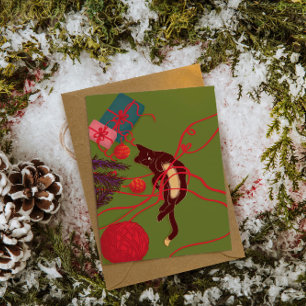 Invitation Noël Chat Écheveau – Moment de jeu du chaton festi