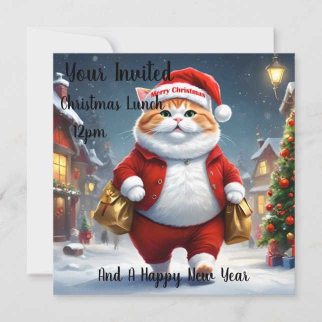 Invitation Noël Chat Père Noël, Noël (Devant)