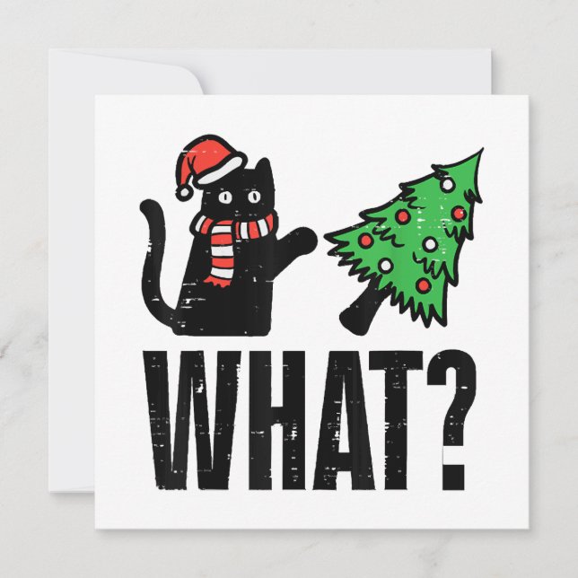 Invitation Noël Chat Tipping Xmas Tree Drôle (Devant)