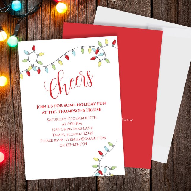 Invitation Noël Cheers Colorful String Lights QR Code (Christmas cute whimsical fun Cheers holiday party invitation. )