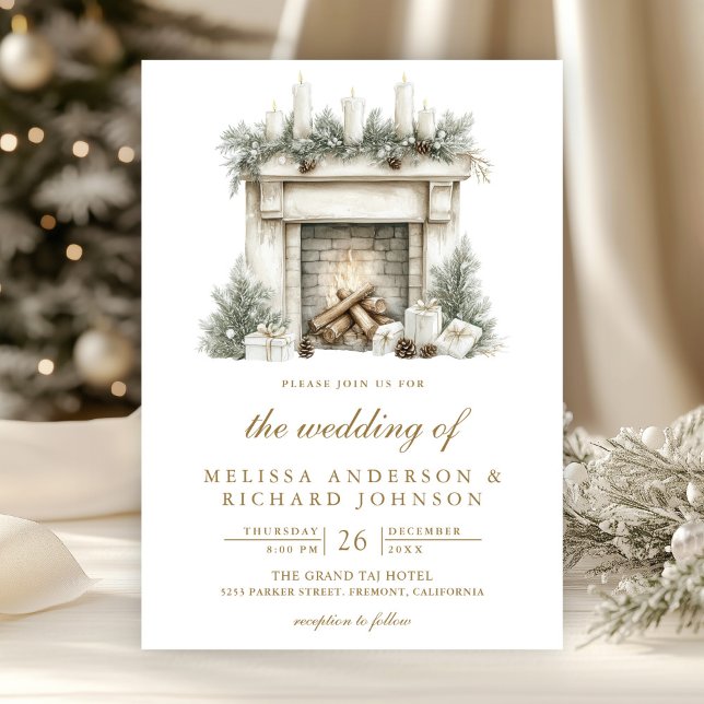 Invitation Noël Cheminée Arc Tout en Un QR Code Mariage (Créateur téléchargé)