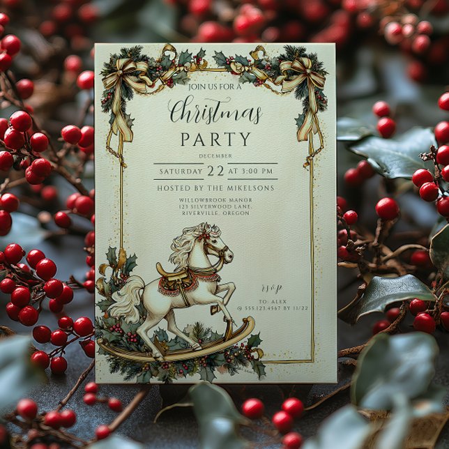 Invitation Noël Cheval à Bascule Vintage (Créateur téléchargé)