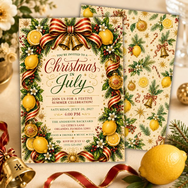 Invitation Noël Citron Vintage en Juillet (Créateur téléchargé)