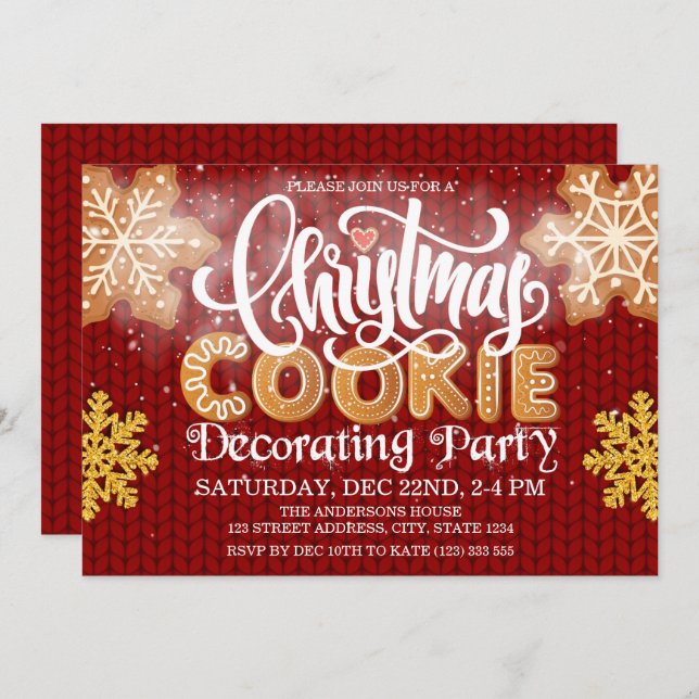 Invitation Noël Cookie Décoration Party Kits Rouge (Devant / Derrière)