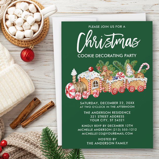 Invitation Noël Cookie Décoration Party Vert (Customize to change your personalized text size or text style.)