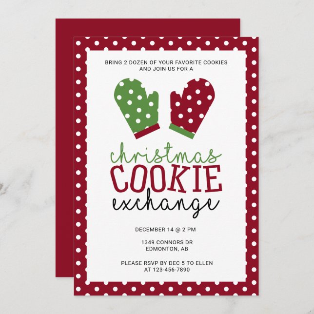 Invitation Noël Cookie Exchange Fête Fête Four Mitts (Devant / Derrière)