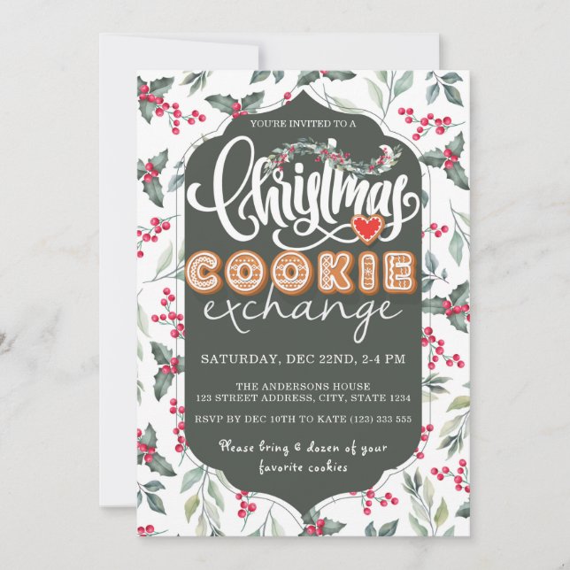 Invitation Noël Cookie Exchange Party Aquarelle verte (Devant)
