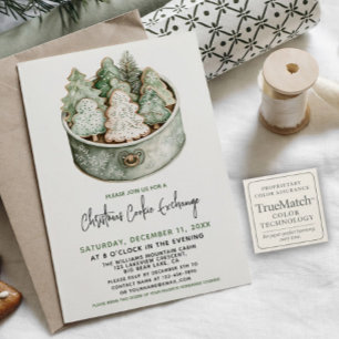 Invitation Noël Cookie Exchange Party Élégant arbre vert