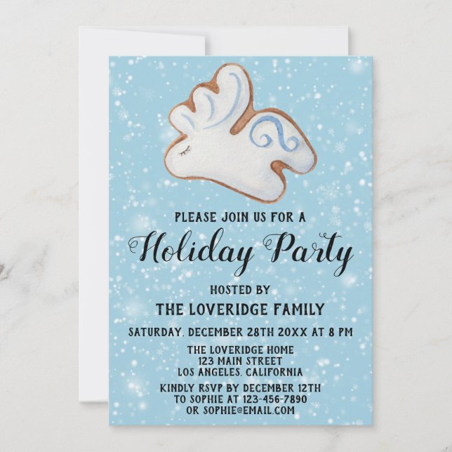 Invitation Noël Cookie Fête de Vacances Reindeer Blanche Neig (Devant)