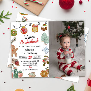 Invitation Noël Cookie hiver Onederland Anniversaire Photo